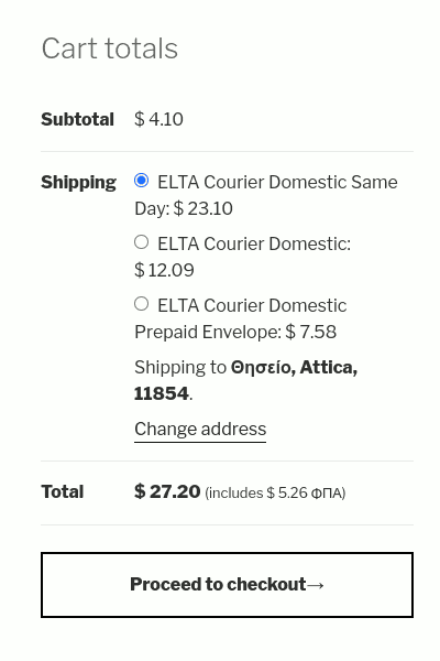 ELTA Courier checkout screenshot in English